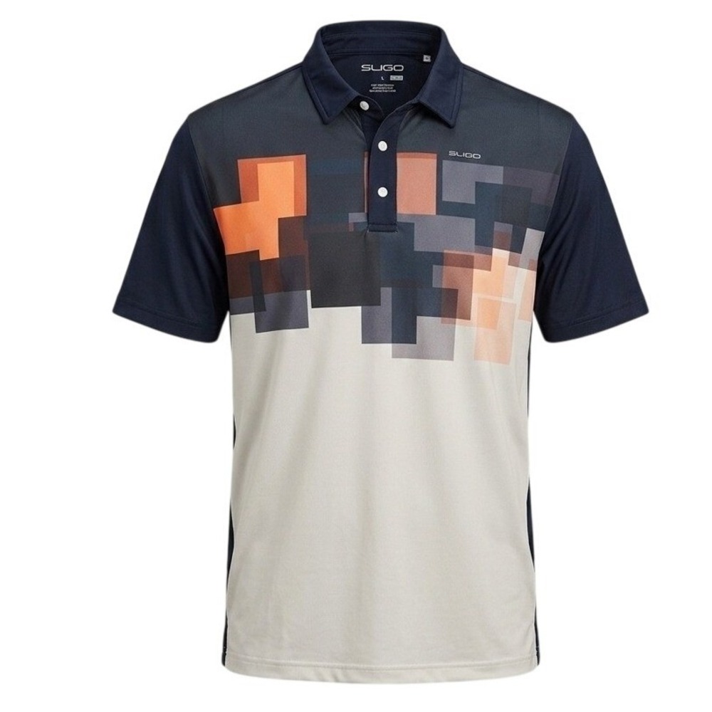 Sligo Performance Mens XXL Gray Orange Geometric Golf Polo Shirt Snap Front Tour